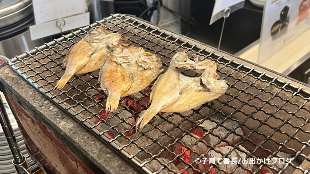 【旅行ブログ】ホテル山楽の写真：朝食ビュッフェ、のどぐろの一夜干し